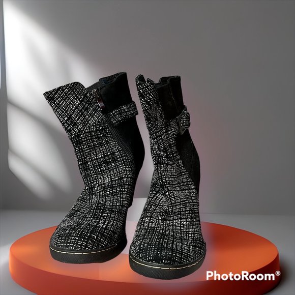 Darling Deb Minx Women Black Grey Tweed Ankle boot  3 1/2 heel Size 41 - Picture 2 of 6